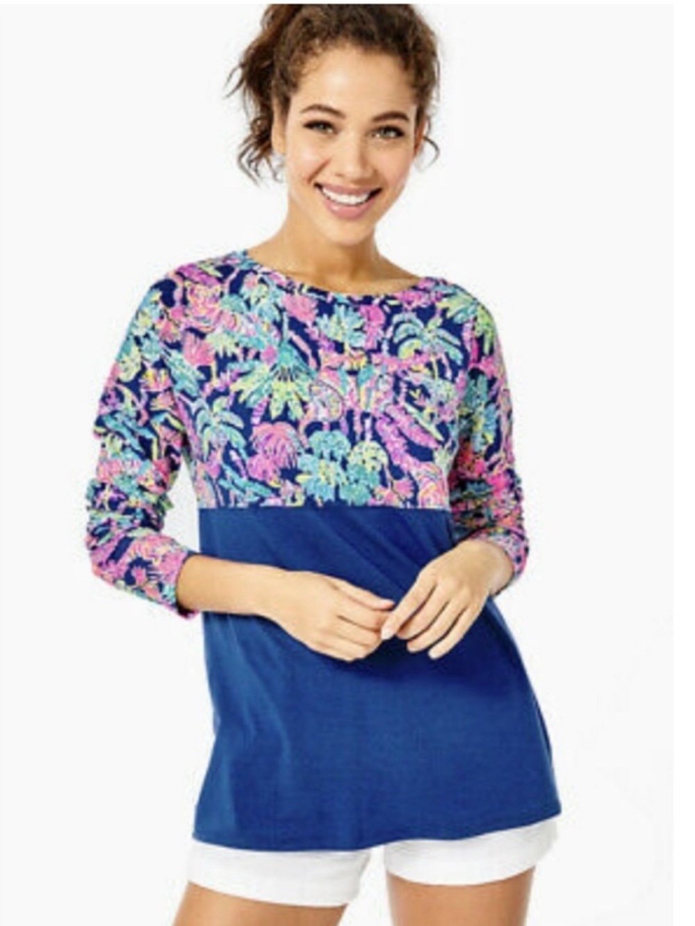 Lilly Pulitzer Finn Top Long Sleeve top in HighTide Pineapple Paradise Sz XL Q18